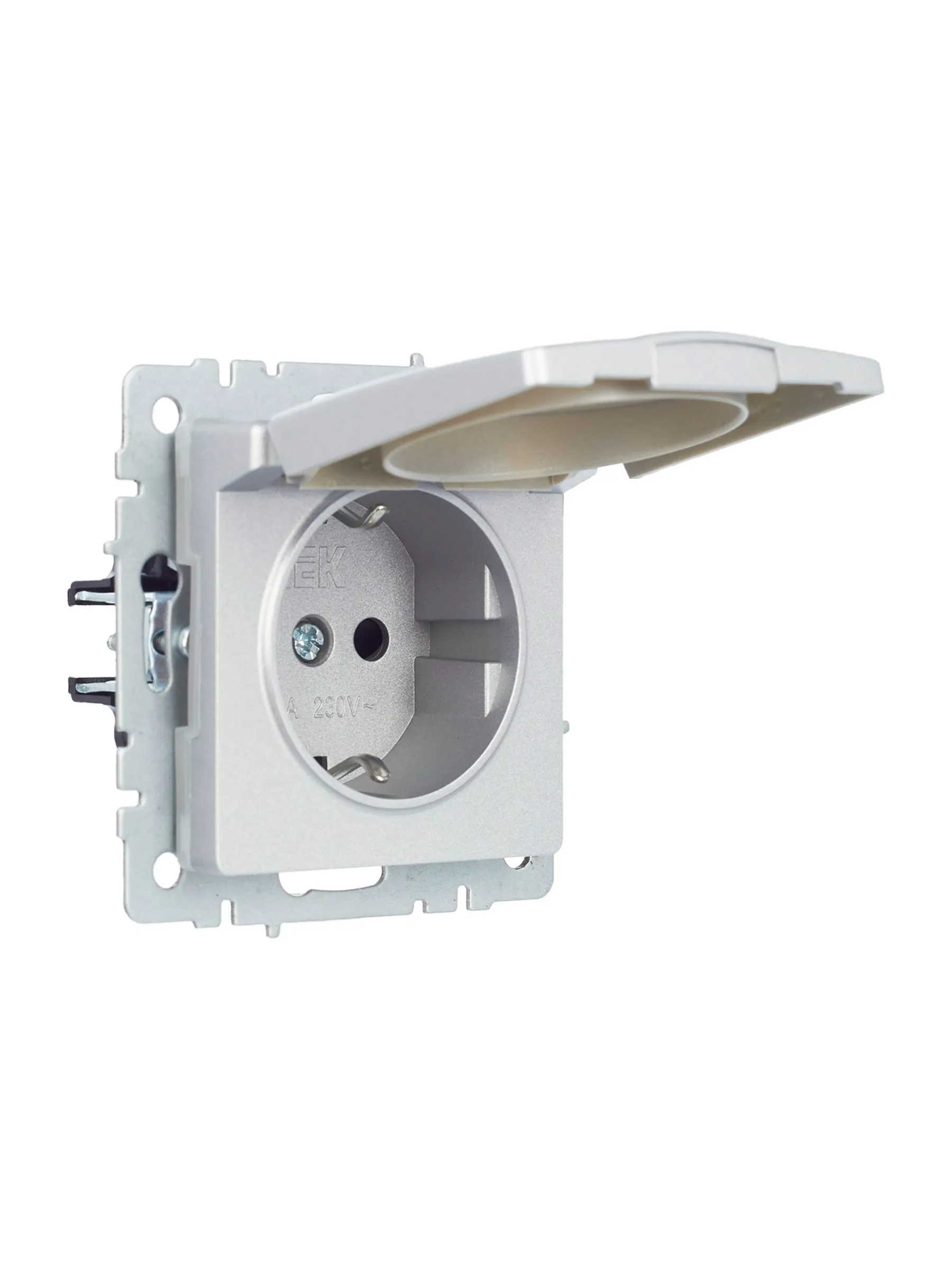 BRITE Розетка 1-местная с заземлением с защитными шторками и крышкой 16А IP44 РСбш10-3-44-БрА алюминий IEK - Фото 6