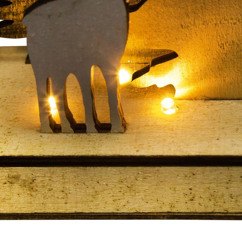 Деревянная фигурка с подсветкой Елочка с оленем 12x6x21,5 см - Фото 4