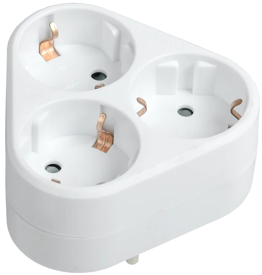 Тройник Т-01/03 3 места с заземлением 16А треугольный белый IEK