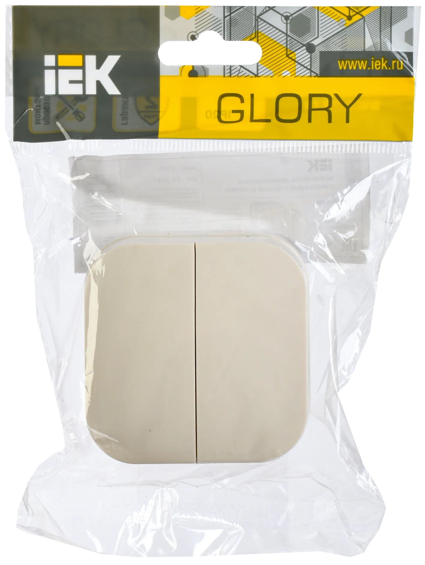 GLORY Выключатель 2-клавишный для открытой установки 10А ВС20-2-0-ХК кремовый IEK - Фото 2