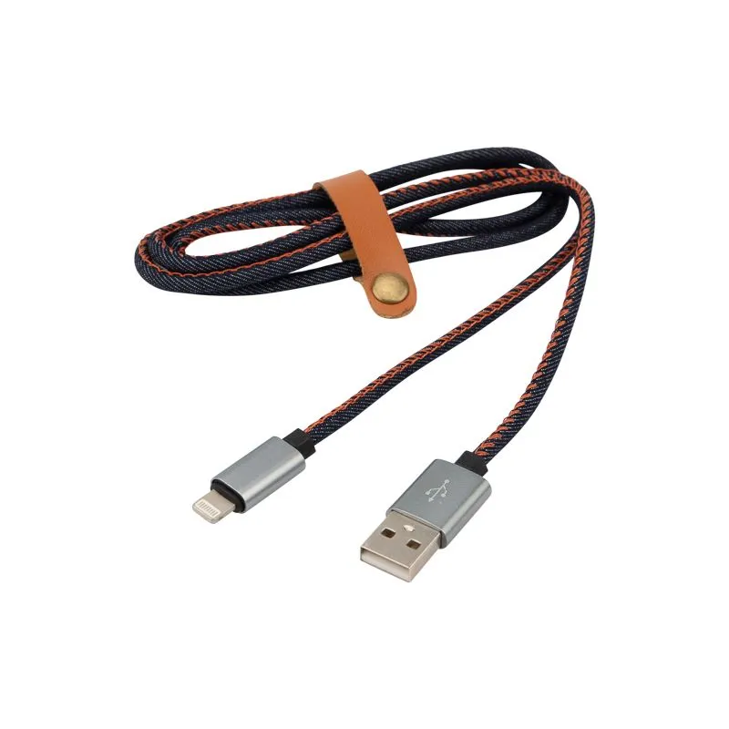 Кабель USB-A – Lightning для Apple, 2,4A, 1м, в нейлоновой оплетке (джинсовая ткань) REXANT - Фото 3