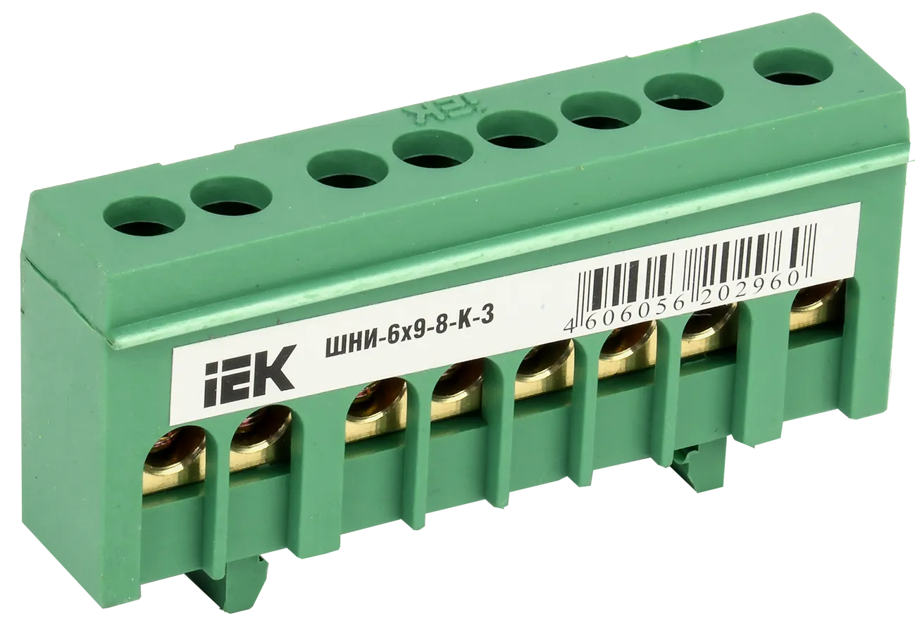 Шина PE "земля" в корпусном изоляторе на DIN-рейку ШНИ-6х9-8-К-З IEK