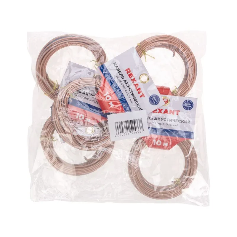 Кабель акустический 2х0,75мм², прозрачный BLUELINE, мини-бухта 10м REXANT - Фото 5