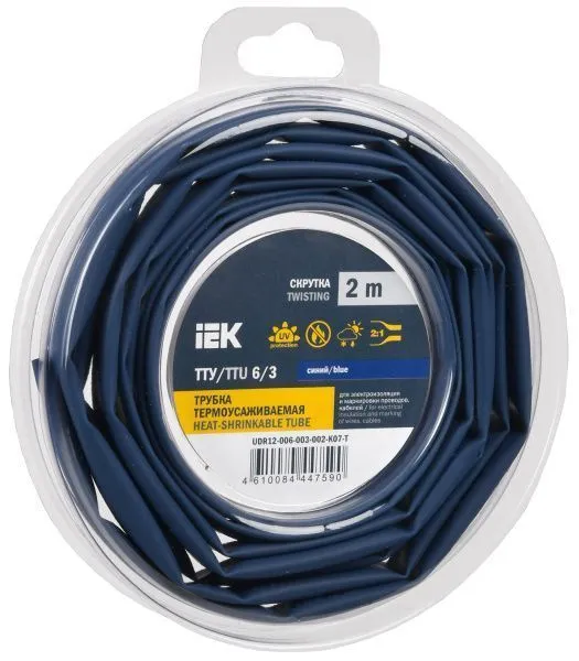 Трубка термоусадочная ТТУ нг-LS 6/3 синяя (2м/упак) IEK UDR12-006-003-002-K07-T