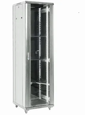 Напольный шкаф 19" 42U 600×800×2054 (ШxГxВ), дверь стекло, металлическая задняя дверь, боковые съемные стенки, RAL 7035 REXANT 04-4268-211