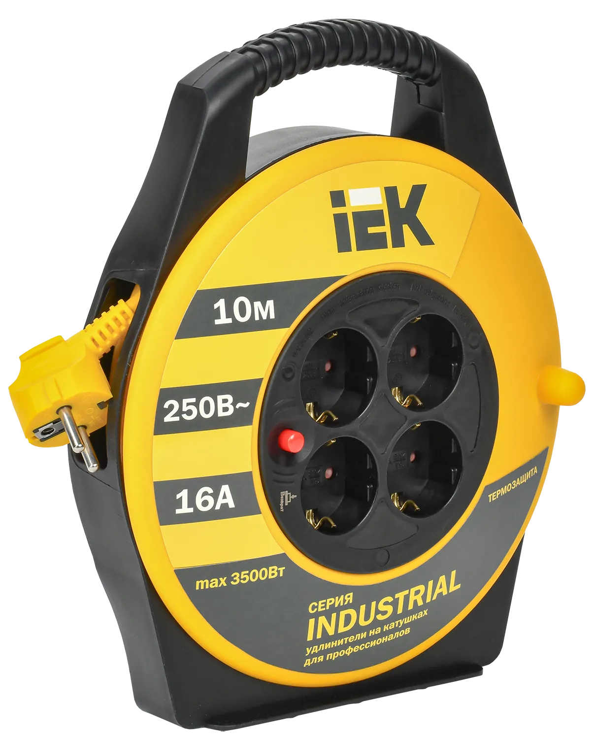 Катушка УК10 4 места с заземлением с термозащитой 3х1,5мм2 "Industrial" 10м IEK