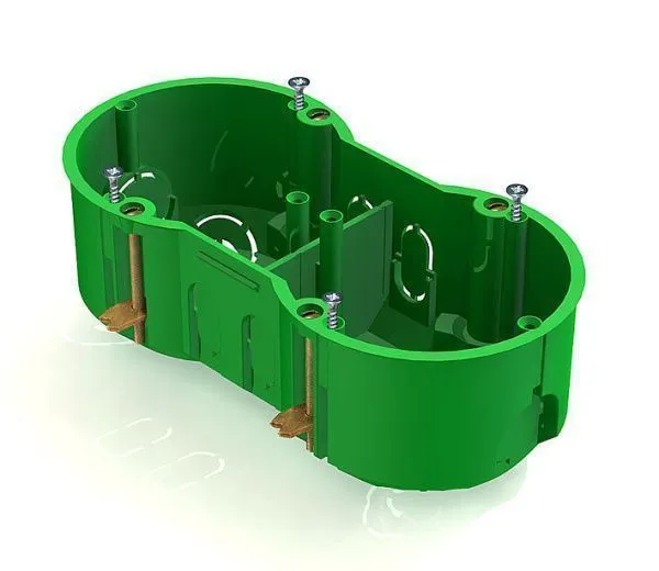 Коробка установочная 2-местная 141х70х45мм ГИПС (с саморезами, с металлическими зажимами) (100шт)