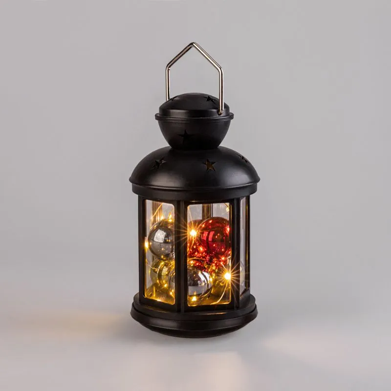 Декоративный фонарь с шариками 12х12х20,6 см, черный корпус, теплый белый цвет свечения NEON-NIGHT