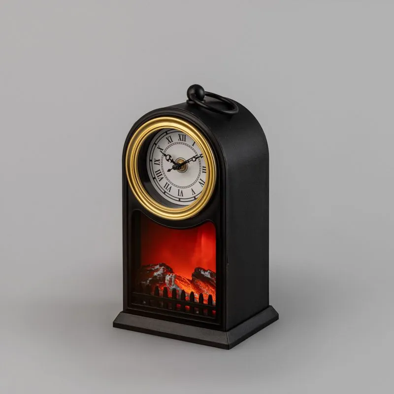Светодиодный камин Старинные часы с эффектом живого огня 14,7x11,7x25 см, черный, батарейки 2хС (не в комплекте) USB NEON-NIGHT