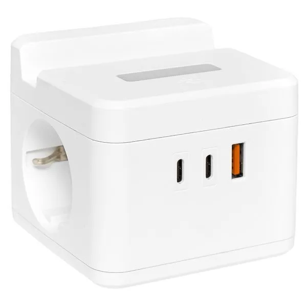 Удлинитель "Куб" 2 гнезда USB + 2Type C с быстрой зарядкой, подставкой под телефон и ночником 1,3 метра 1мм2 UBA-CUB-2-FC