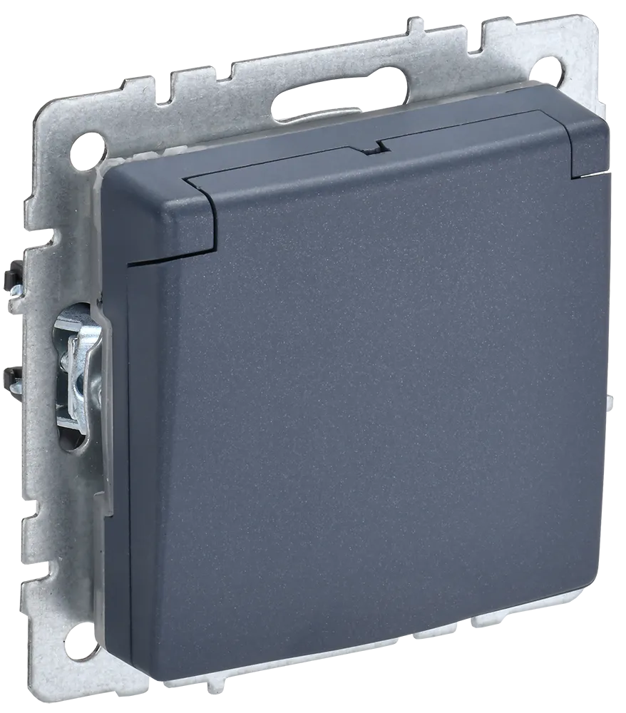 BRITE Розетка 1-местная с заземлением с защитными шторками и крышкой 16А IP44 РСбш10-3-44-БрМ маренго IEK