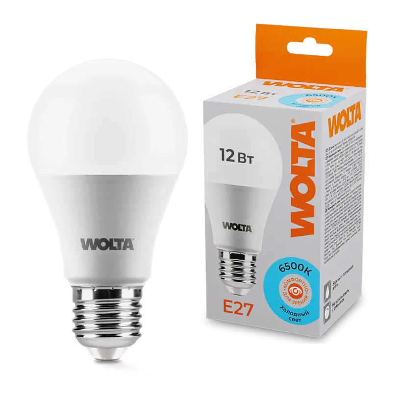 Лампа светодиодная "Груша" A60 12Вт 1000лм 6500К Е27 (50шт/уп) WOLTA