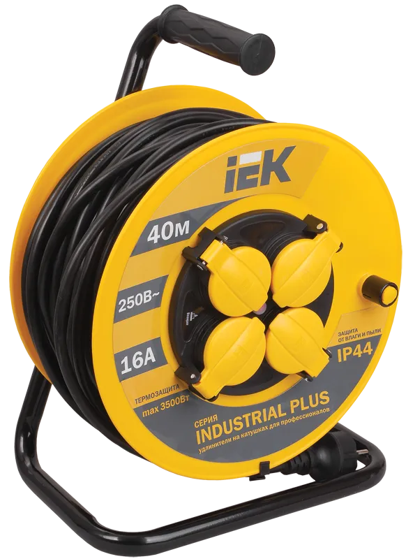 Катушка УК40 4 места IP44 с заземлением с термозащитой 3х1,5мм2 "Industrial plus" 40м IEK