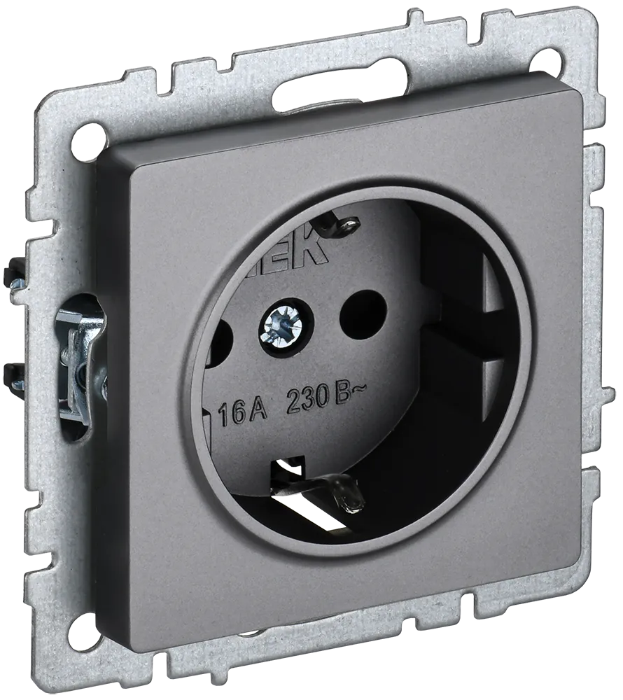 BRITE Розетка 1-местная с заземлением с защитными шторками 16А РС14-1-0-БрС сталь IEK
