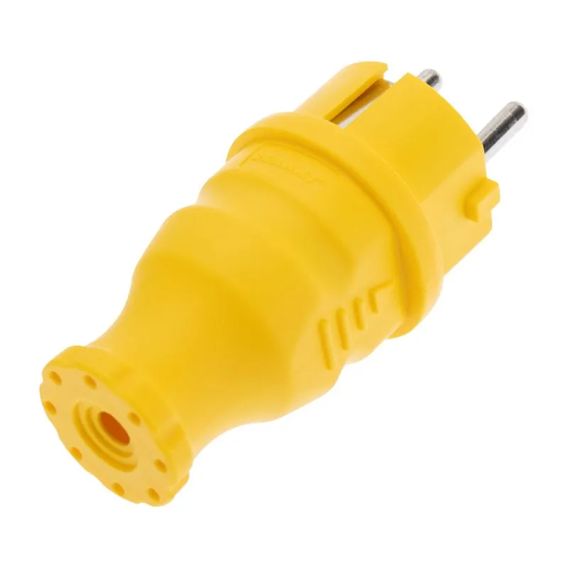 Вилка влагозащищенная прямая, c/з, 16А, IP44, каучук, желтая REXANT - Фото 3