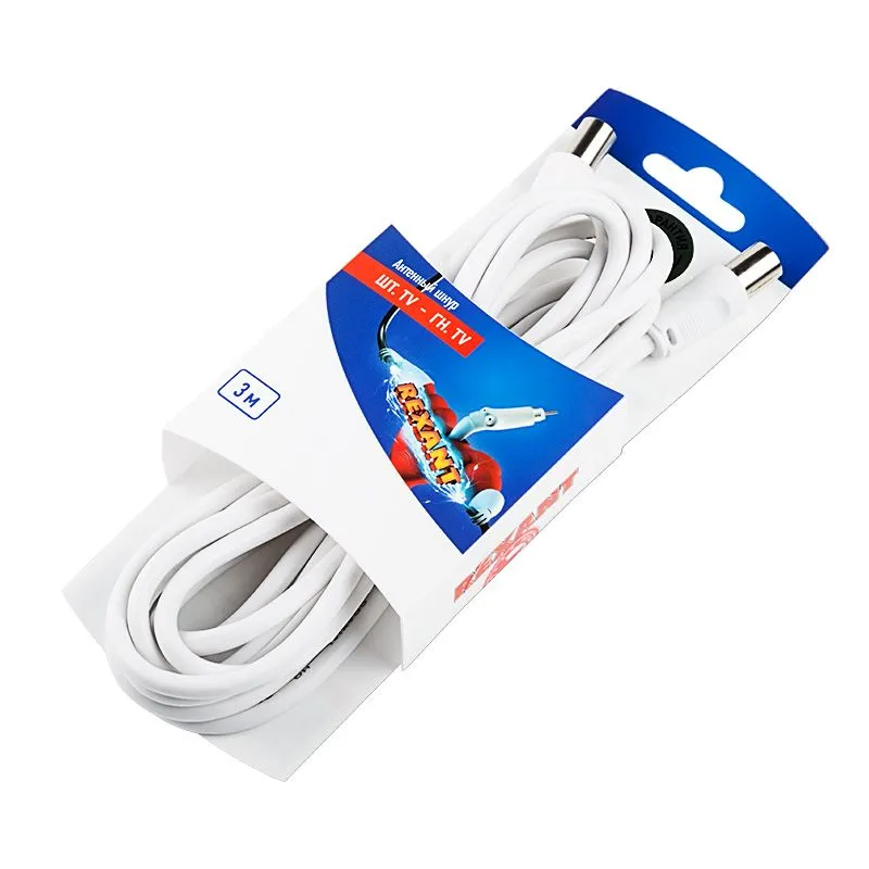 Шнур шт. TV - гн. TV 3м, белый REXANT - Фото 2