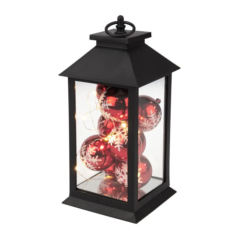 Декоративный фонарь с шариками, черный корпус, размер 14х14х27 см, цвет теплый белый - Фото 5