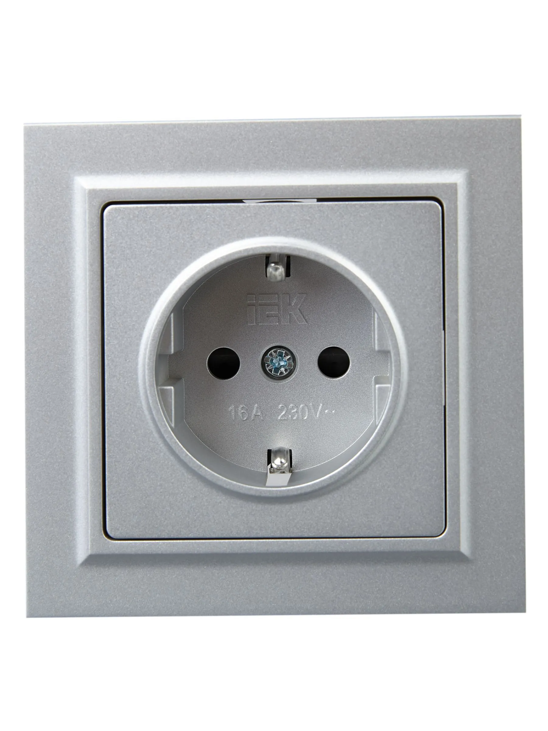 BRITE Розетка 1-местная с заземлением с защитными шторками 16А в сборе РСР14-1-0-БрА алюминий IEK - Фото 3