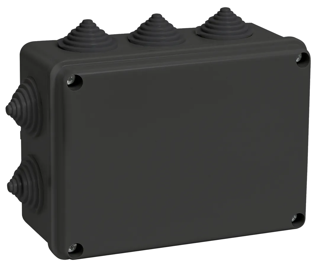 Коробка распаячная КМ41241 для открытой проводки безгалогенная (HF) 150х110х70мм IP44 10 гермовводов черная (RAL 9005) IEK UKO11-150-110-070-K02-44