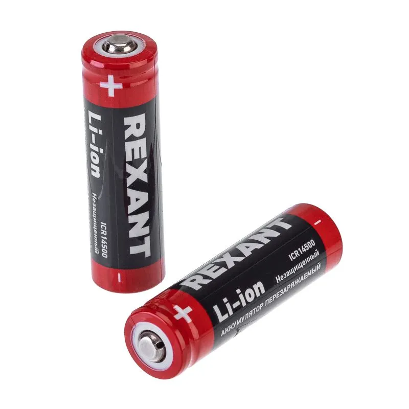 Аккумулятор Li-ion 14500, 3,7В, 750мАч, без платы защиты, плоский контакт, 10 шт, коробка REXANT