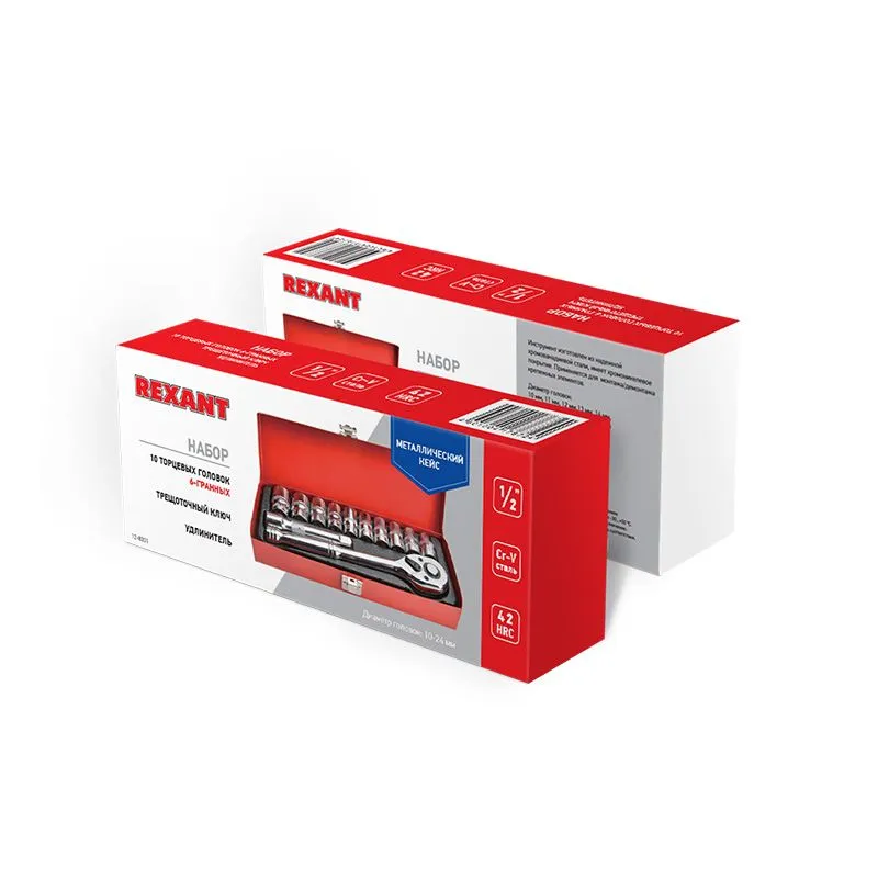 Набор торцевых головок 1/2, головки 10-24 мм, с трещоточным ключом, 12 предметов REXANT - Фото 3