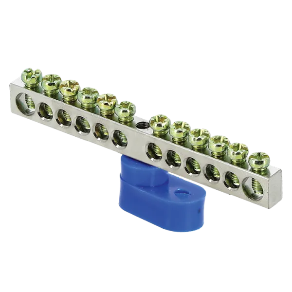 Шина "0" N (6x9мм) 12 отв. цинк синий угловой изолятор EKF