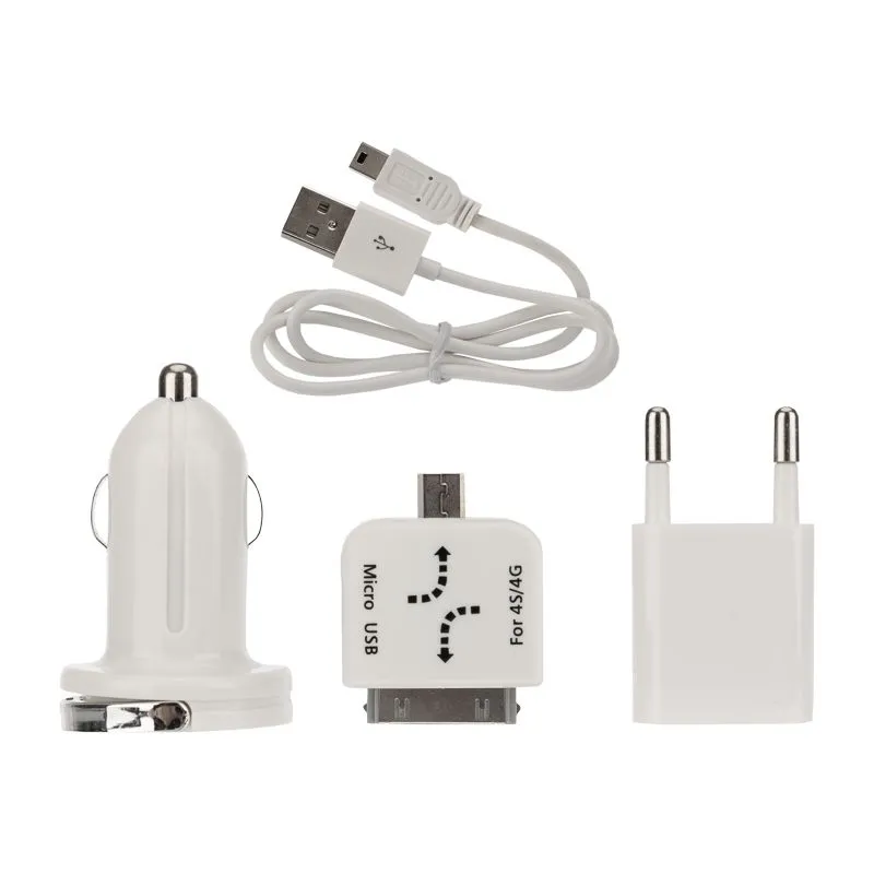 Комплект СЗУ, АЗУ, кабель miniUSB-USB, переходник microUSB 30 pin белый 18-1197