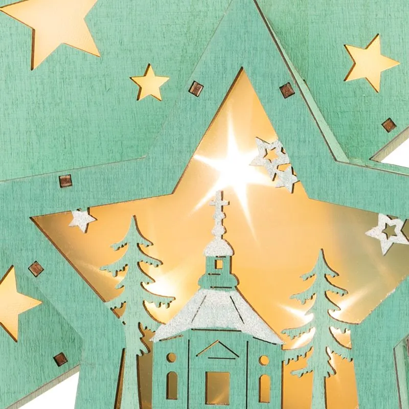 Деревянная фигура с подсветкой Домик Звездочета бирюзовая 26х7х25 см, NEON-NIGHT - Фото 4