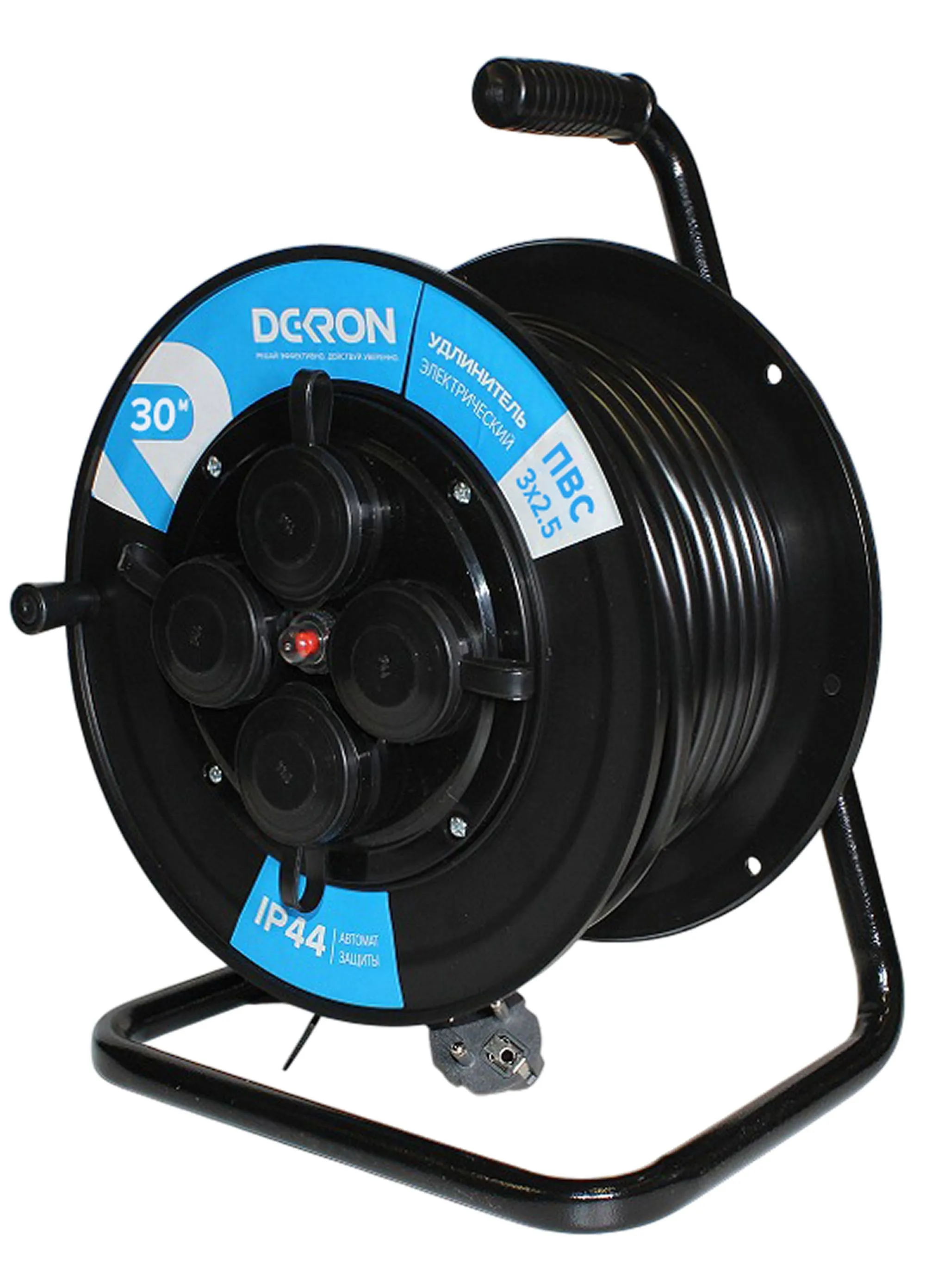 Удлинитель УКП-44 силовой на катушке 4 гн. ПВС 3х2,5 IP44 с/з 30м с автоматом защиты (катушка пластик) 16А 3500Вт - Фото 3