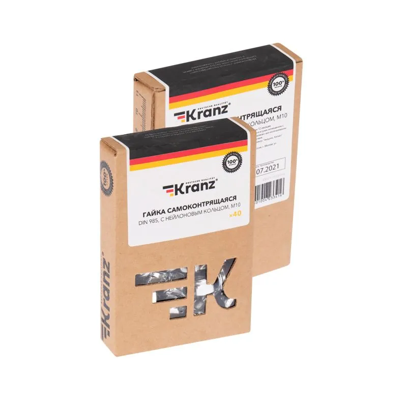 Гайка самоконтрящаяся DIN 985, с нейлоновым кольцом, M10 короб (40 шт/уп) KRANZ - Фото 3