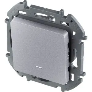 INSPIRIA Выключатель 1-клавишный с подсветкой/индикацией схема 1L 10АХ безвинтовые зажимы алюминий 673612