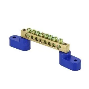 Шина "0" N (8x12мм) 8 отв. латунь 2 синих угловых изолятора EKF sn0-125-08-2