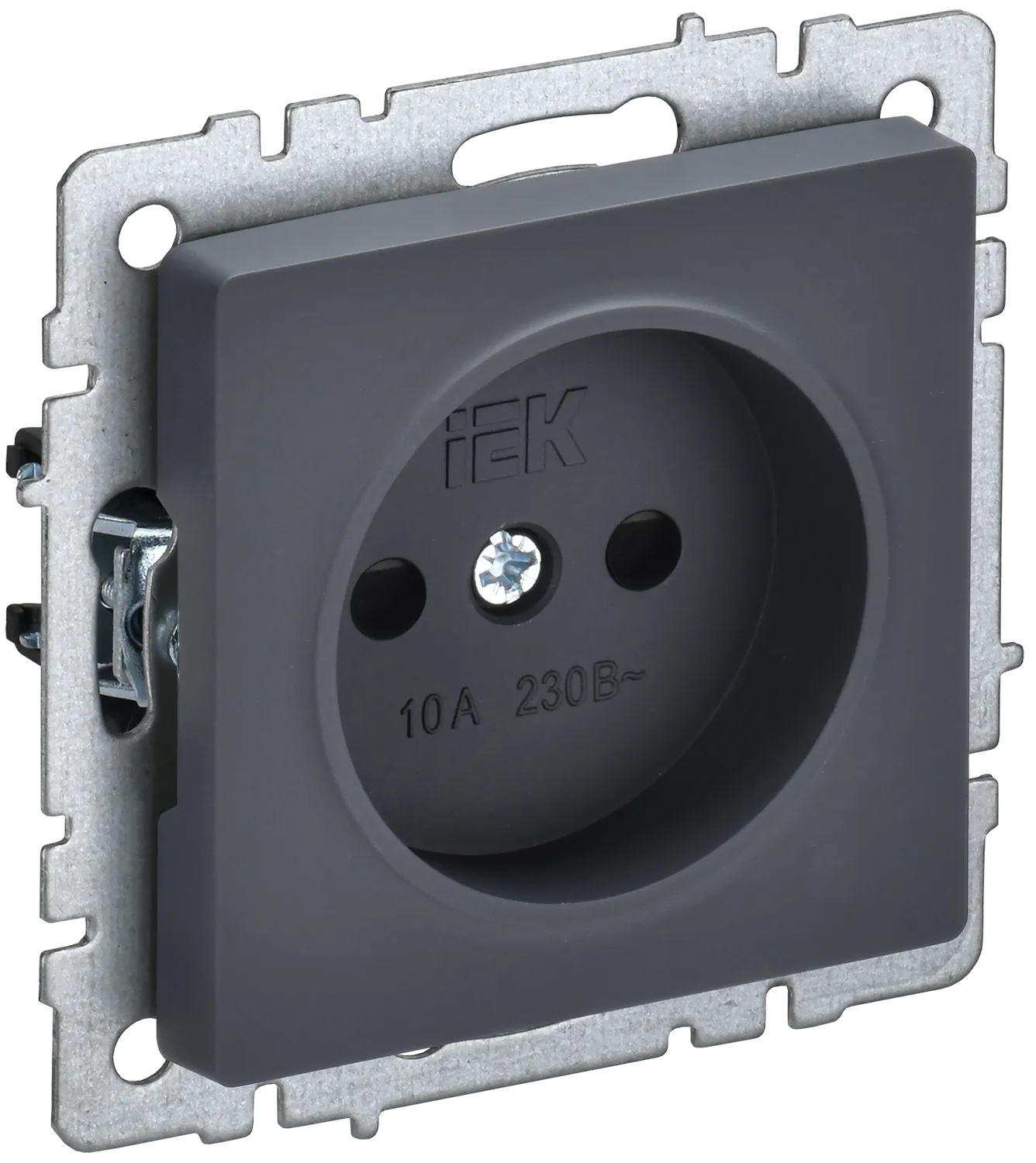 BRITE Розетка 1-местная без заземления с защитными шторками 10А РСш10-2-БрГ графит IEK BR-R13-10-K53