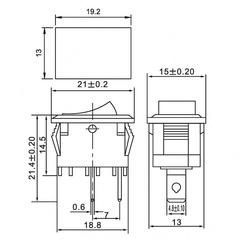 Выключатель клавишный 250V 6А (2с) ON-OFF серый Mini (RWB-201, SC-768) REXANT - Фото 2