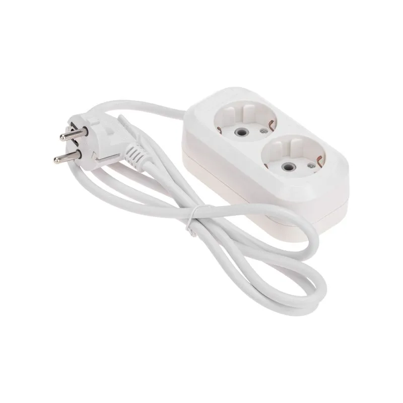 Удлинитель 2 гнезда, 1,5м, 3х0,75мм², с/з, белый PROconnect 13-4202
