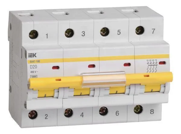 KARAT Автоматический выключатель ВА47-100 4P D 20А 10кА IEK MVA40-4-020-D