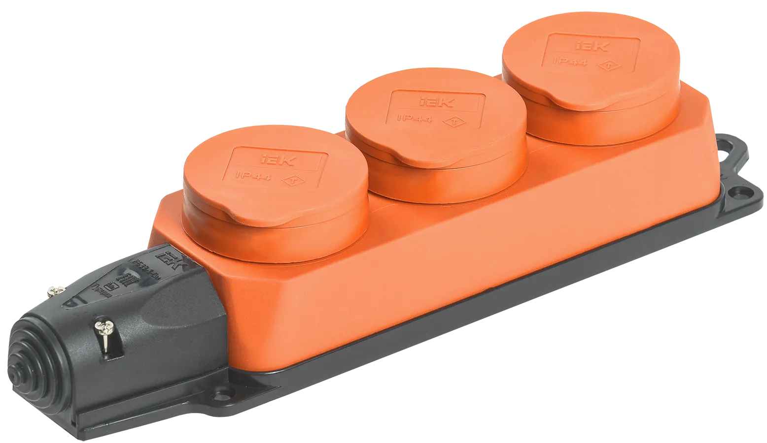 Розетка (колодка) 3-местная РБ33-1-0м с защитными крышками IP44 ОМЕГА каучук оранжевая IEK