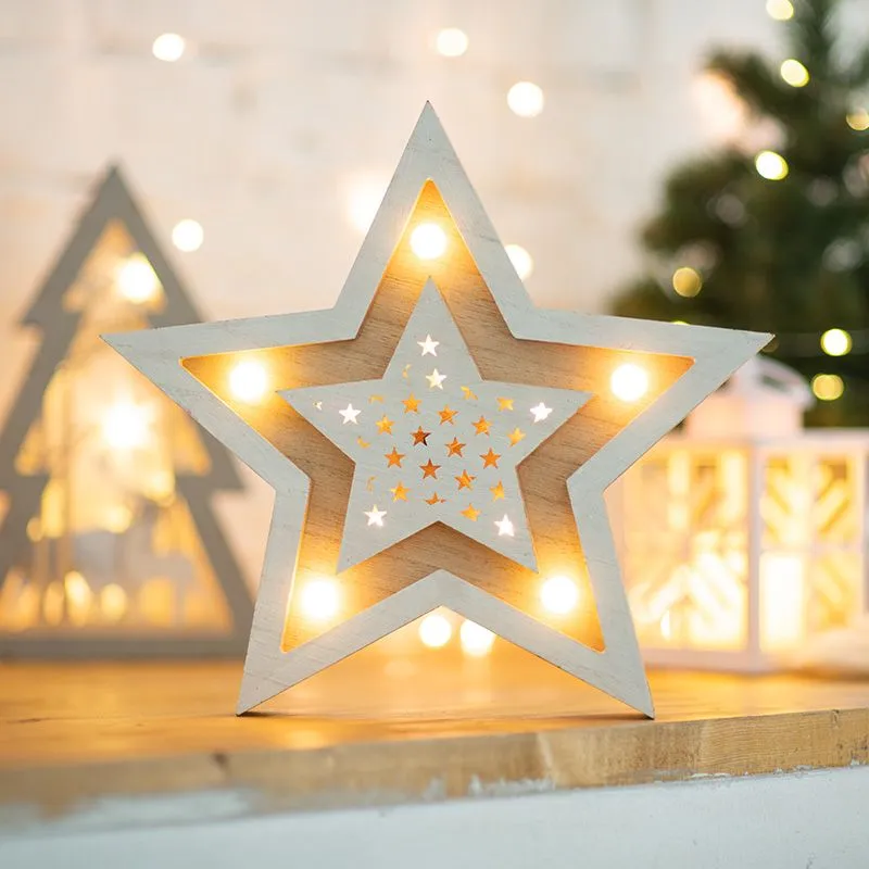 Деревянная фигура с подсветкой Звезда двойная 30х4х30 см - Фото 3