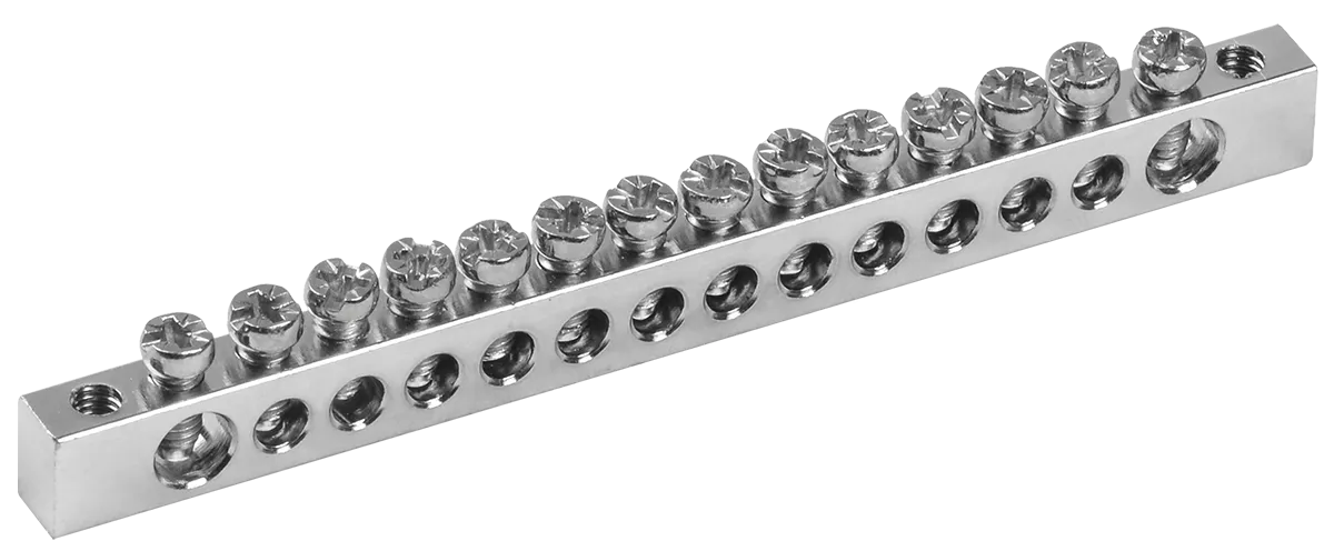 Шина PEN "земля-ноль" 6х9мм 14/2 с никелевым покрытием (14групп/крепеж по краям) IEK