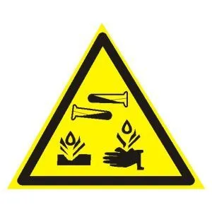 Знак наклейка W04 "Опасно. Едкие и коррозионные вещества" (200x200x200) EKF an-w-04