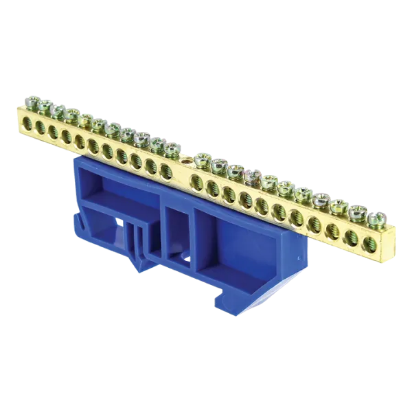 Шина "0" N (6x9мм) 22 отв. латунь синий изолятор на DIN-рейку EKF