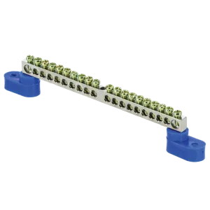 Шина "0" N (6x9мм) 20 отв. цинк 2 синих угловых изолятора EKF sn1-63-20-2