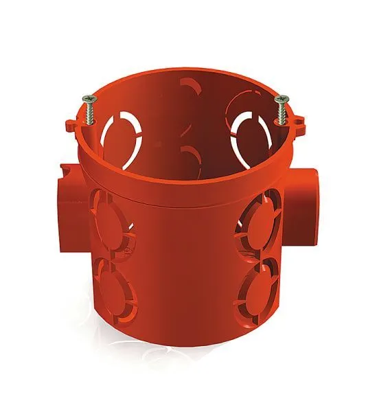 Коробка установочная 1-местная D68х62мм КИРПИЧ блочная КРАСНАЯ с саморезами (200шт)