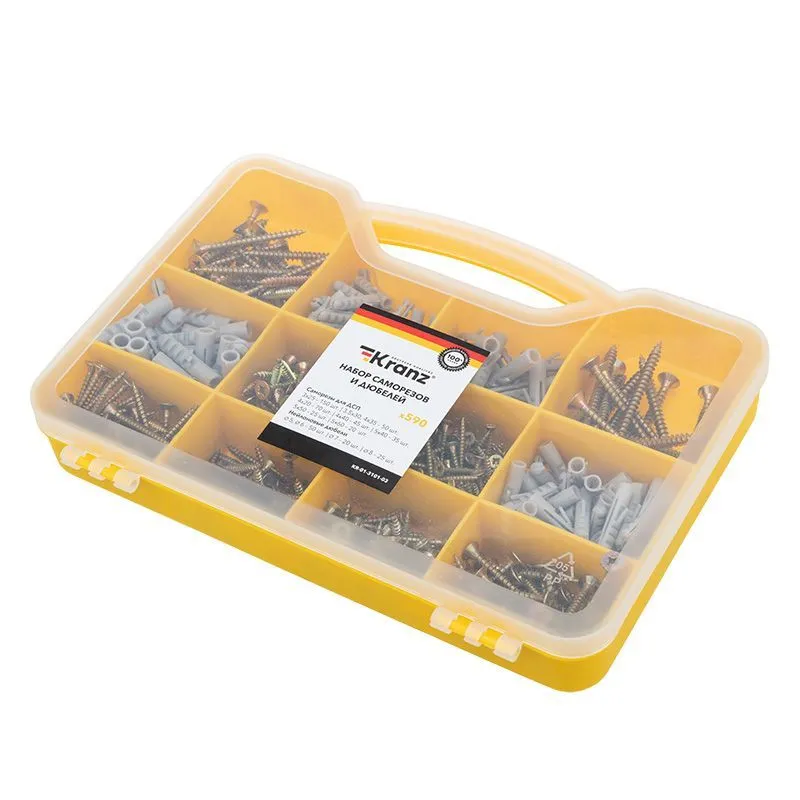 Набор саморезов и дюбелей (590 шт/уп) KRANZ KR-01-3101-03