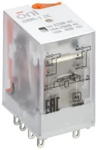 Реле интерфейсное ORM-1 2C 220В AC со светодиодом и тестовой кнопкой ONI ORM-1-2C-AC220V-L-B