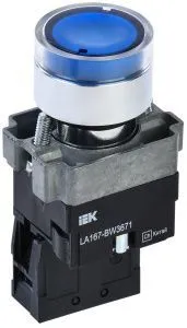 Кнопка управления LA167-BW3671 d=22мм RC 1з с подсветкой синяя IEK BBT20-BW3671-1-12-67-K07