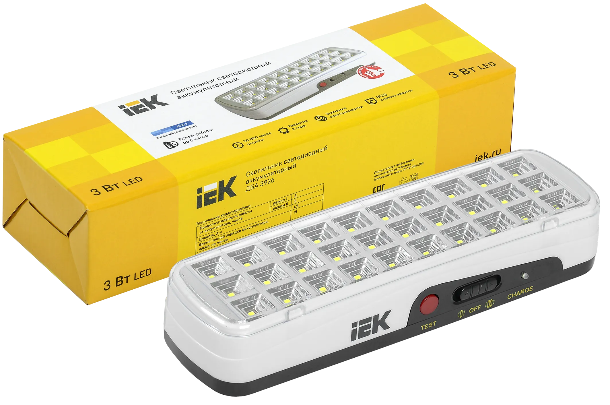 Светильник светодиодный аккумуляторный ДБА 3926 3-5ч 3Вт IEK - Фото 2