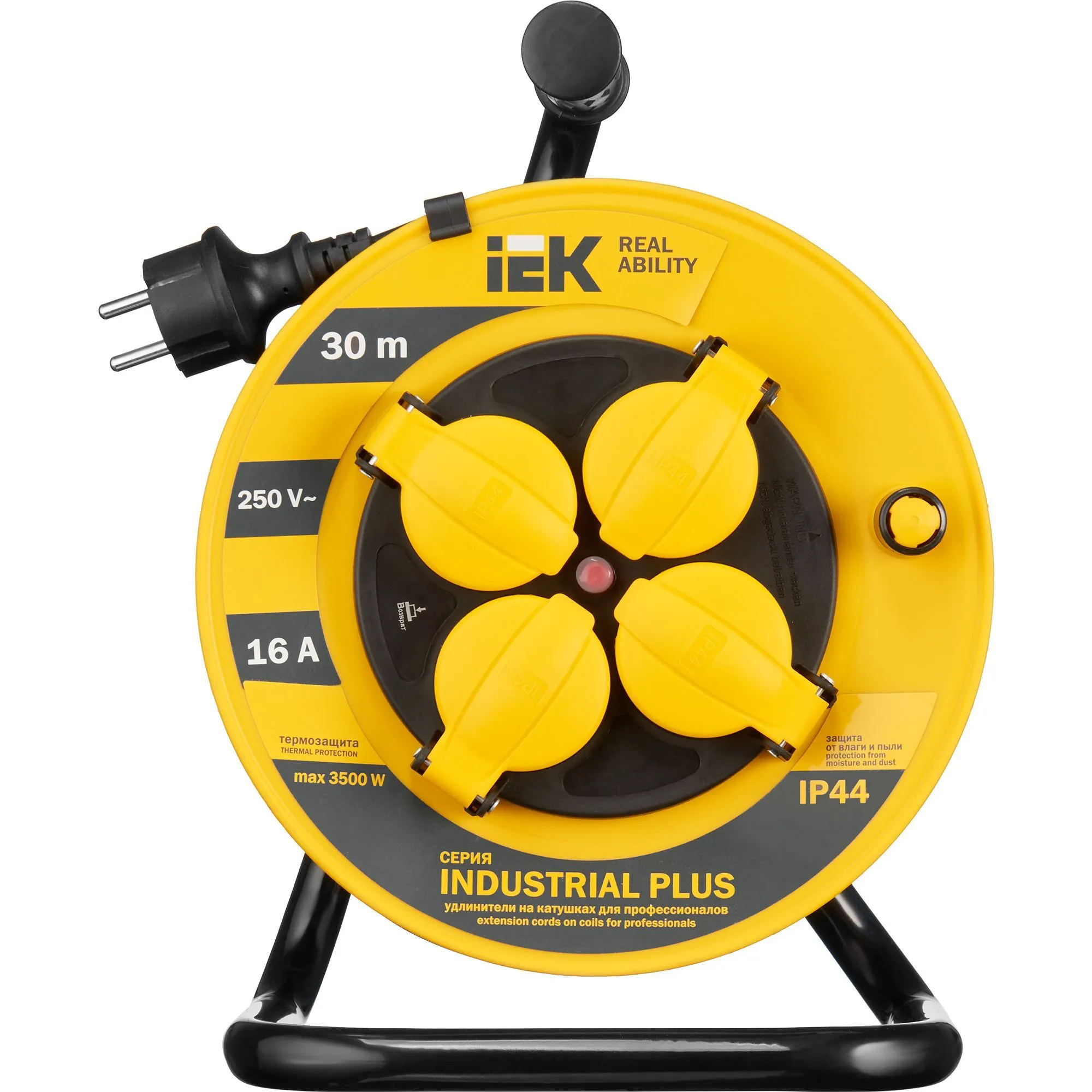 Катушка УК30 4 места IP44 с заземлением с термозащитой 3х1,5мм2 "Industrial plus" 30м IEK - Фото 3