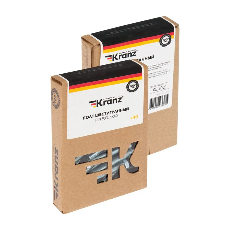 Болт шестигранный DIN 933, 6х40 короб (40 шт/уп) KRANZ - Фото 3