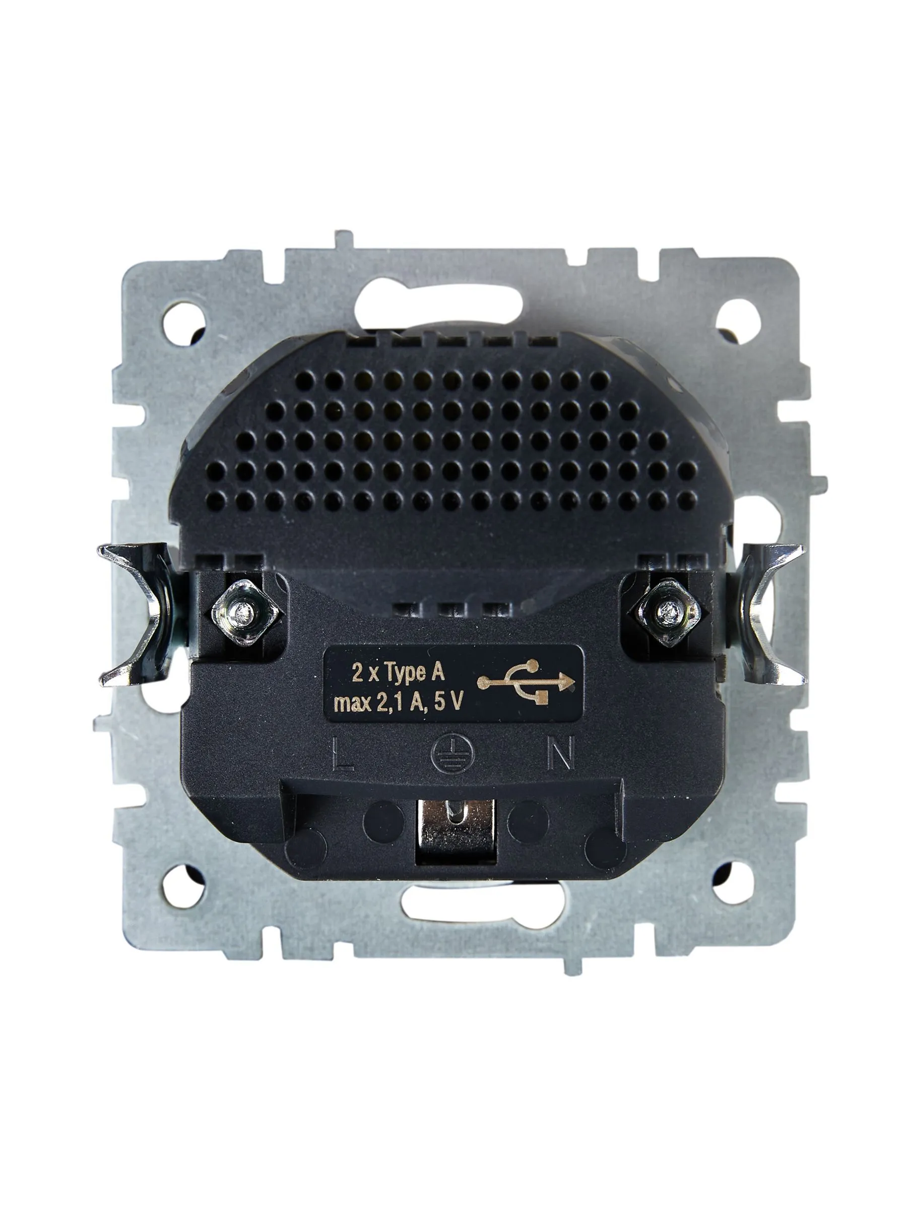 BRITE Розетка 1-местная с заземлением с защитными шторками 16А с USB A+A 5В 2,1А РЮш10-1-БрА алюминий IEK - Фото 2